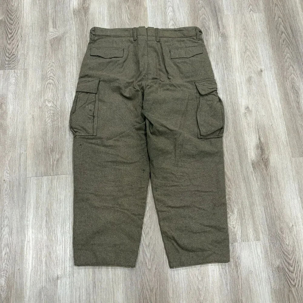 Vintage 60s German Military Pants WEHRMANN 38x28 Green Wool Cargo Repaired